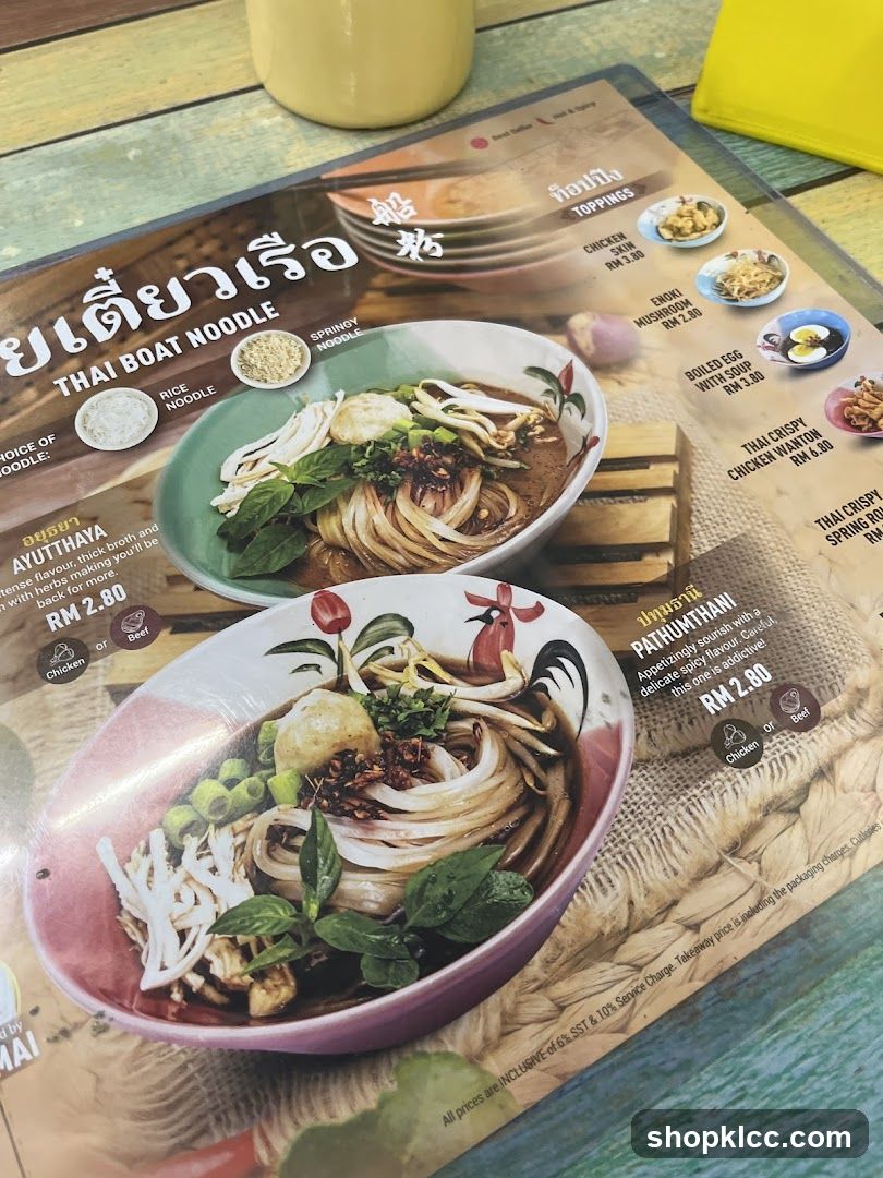 Thai Boat Noodle Menu