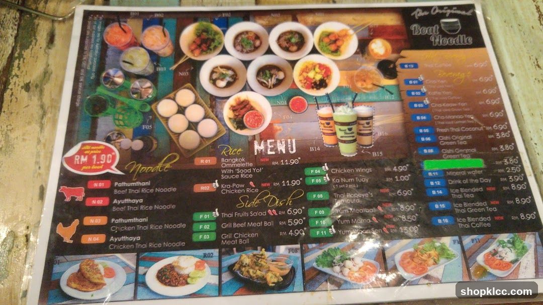 The Original Boat Noodle Menu