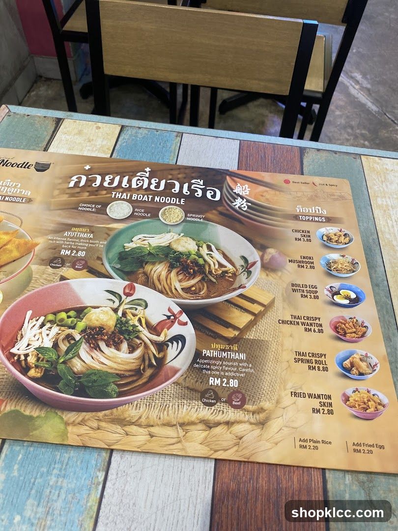 Thai Boat Noodle Menu