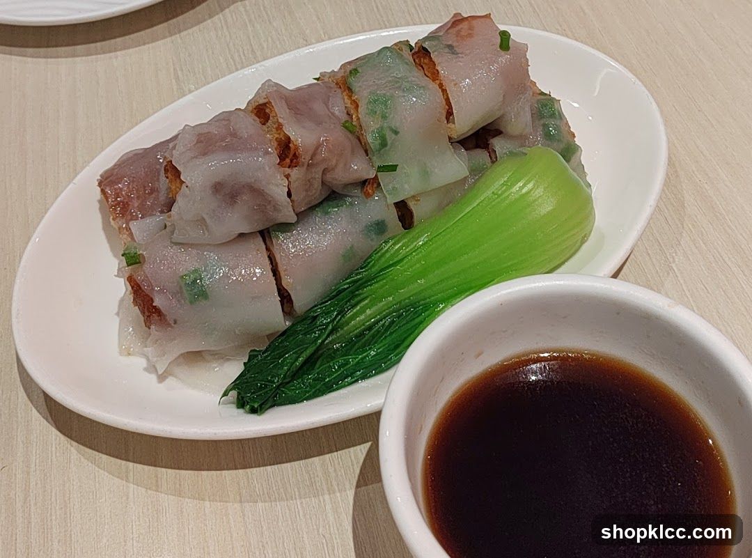 Steamed Rice Rolls with Bok Choy and Dipping Sauce