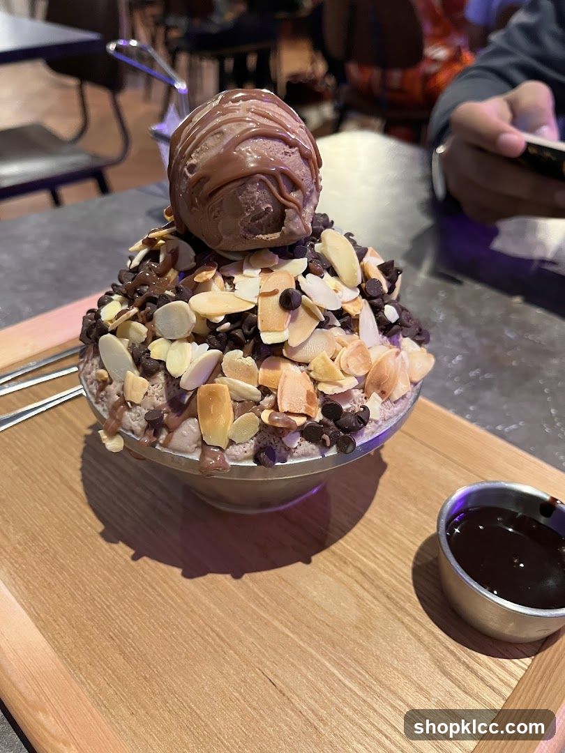 Chocolate Bingsu with Ice Cream and Almonds