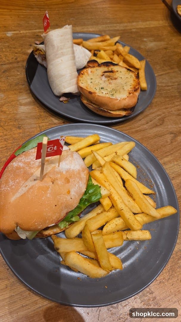 Burger and wrap with fries