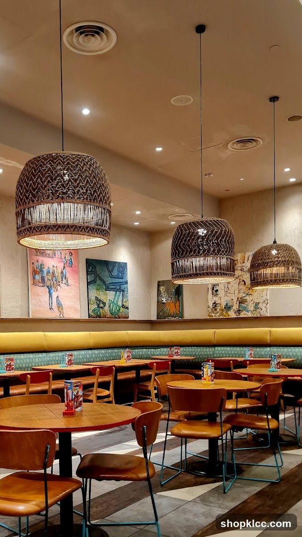 Restaurant Interior with Woven Pendant Lights