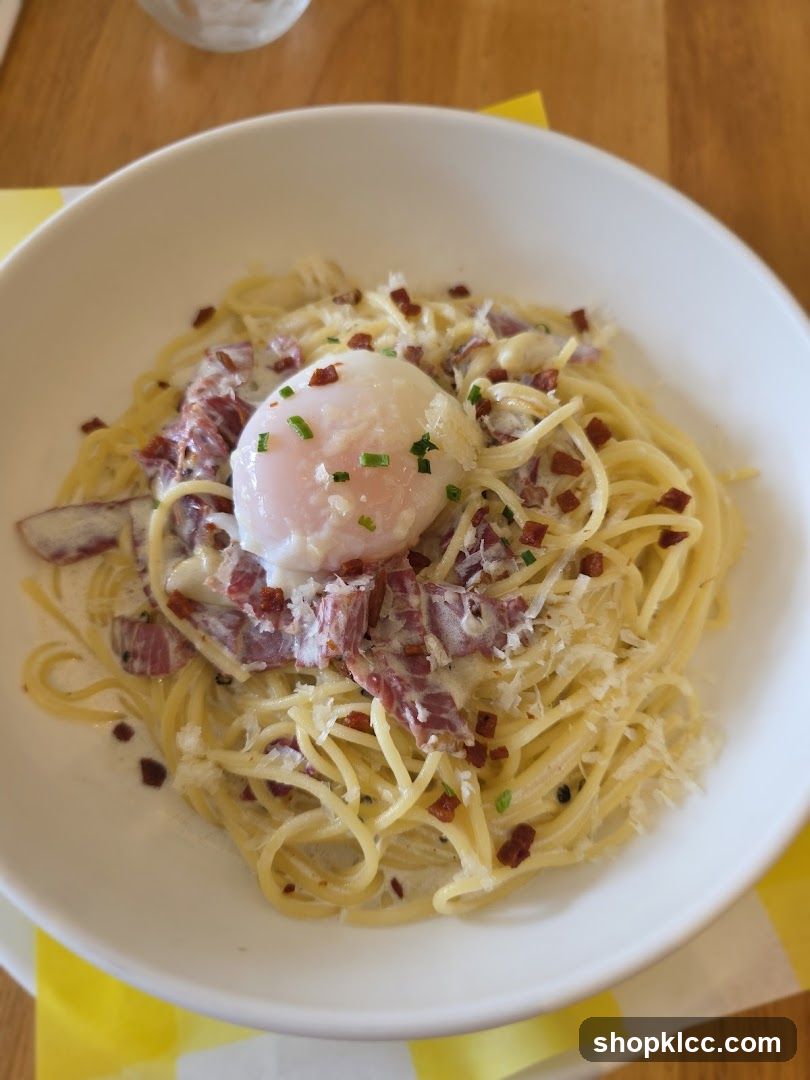 Spaghetti Carbonara with Poached Egg