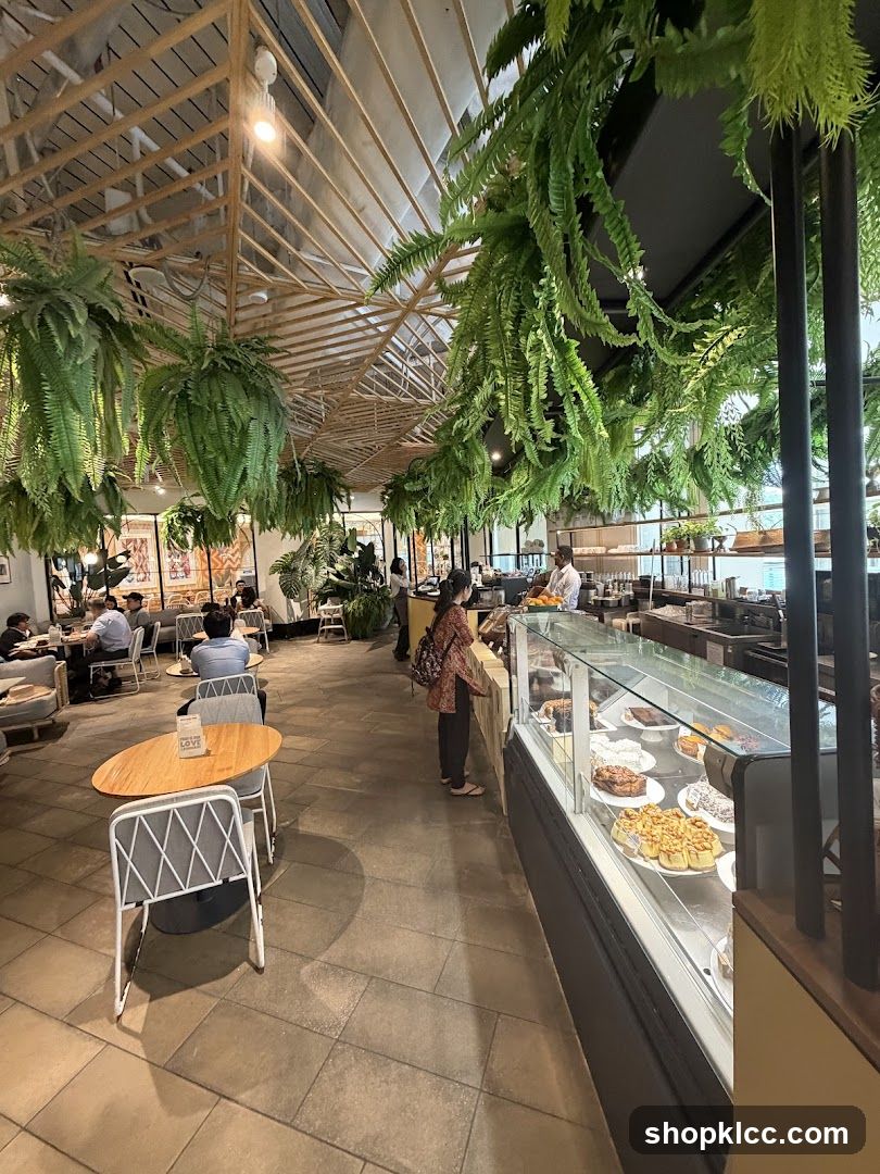 Cafe Interior with Hanging Plants