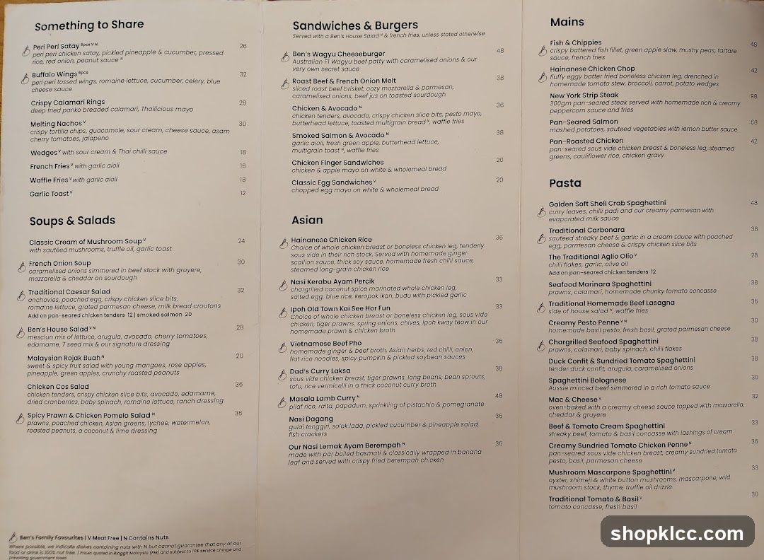 Ben's House Menu