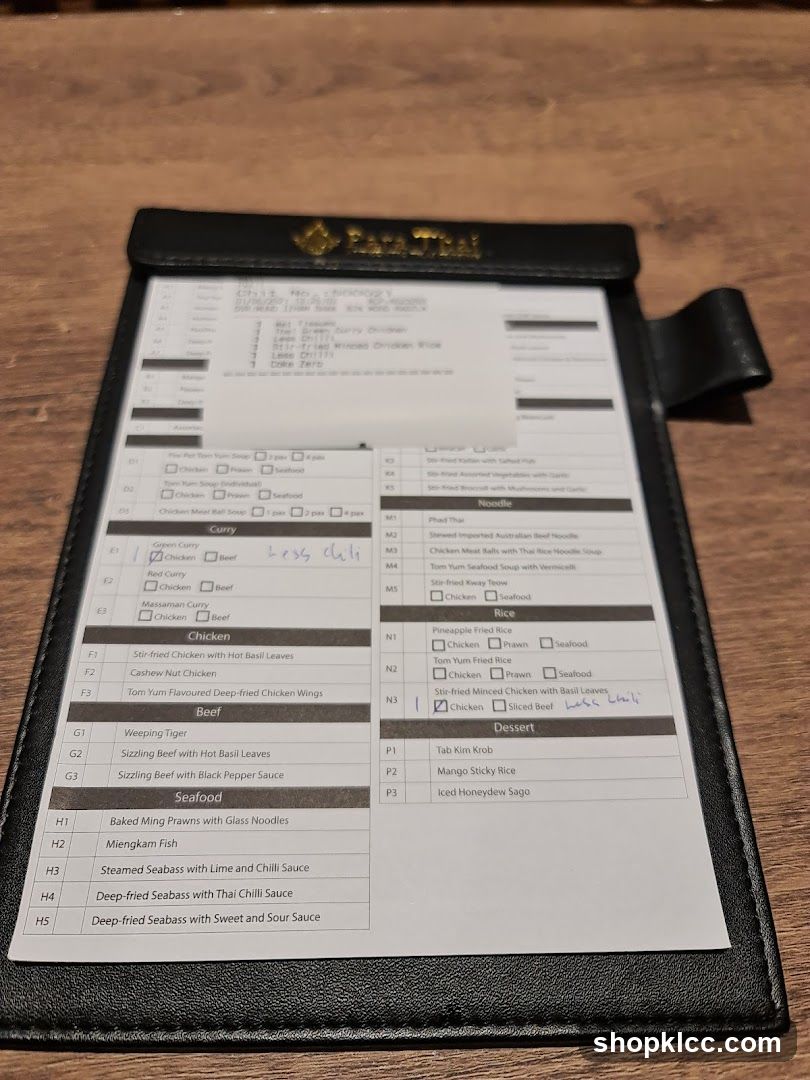 Raya Thai Menu