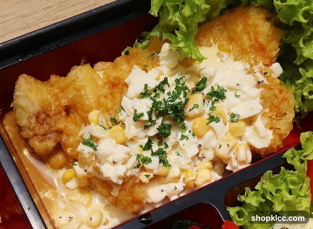 Fried Fish with Creamy Corn and Egg Salad