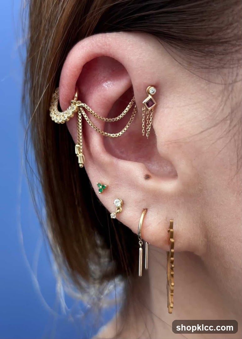 Ear Piercings with Gold Jewelry