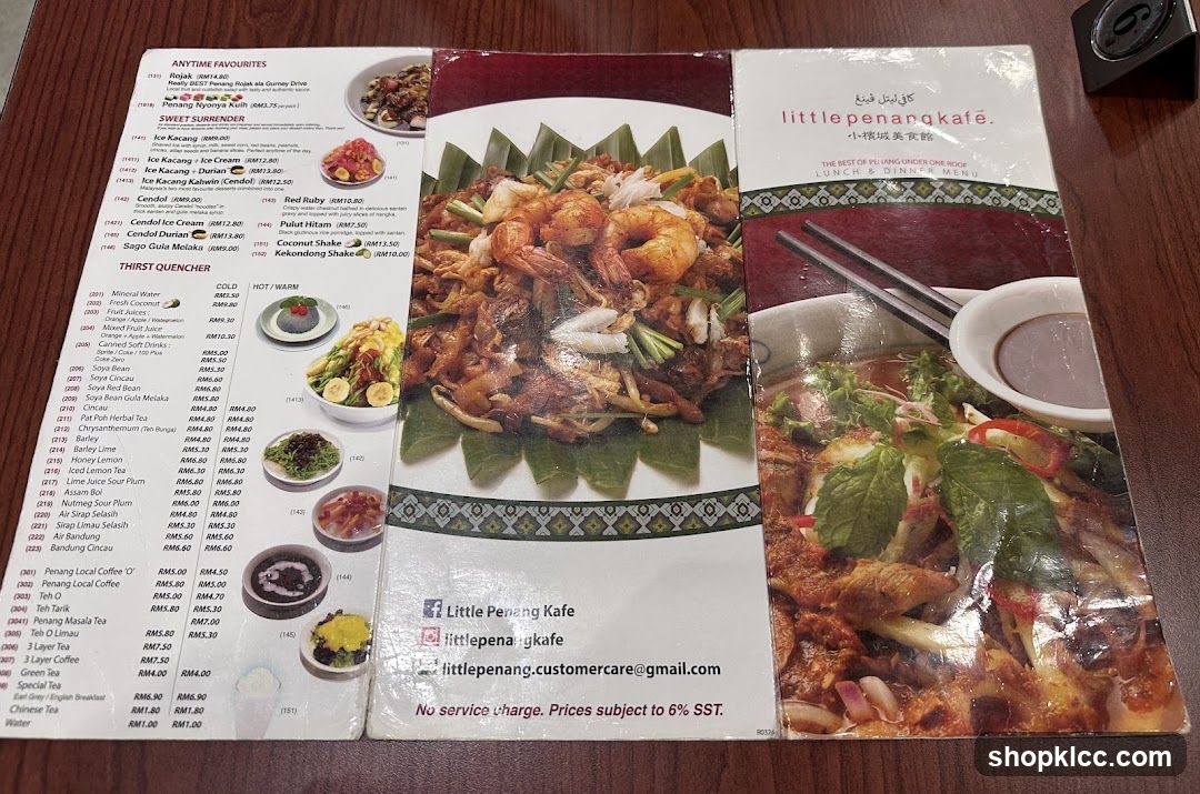 Little Penang Kafe Lunch & Dinner Menu
