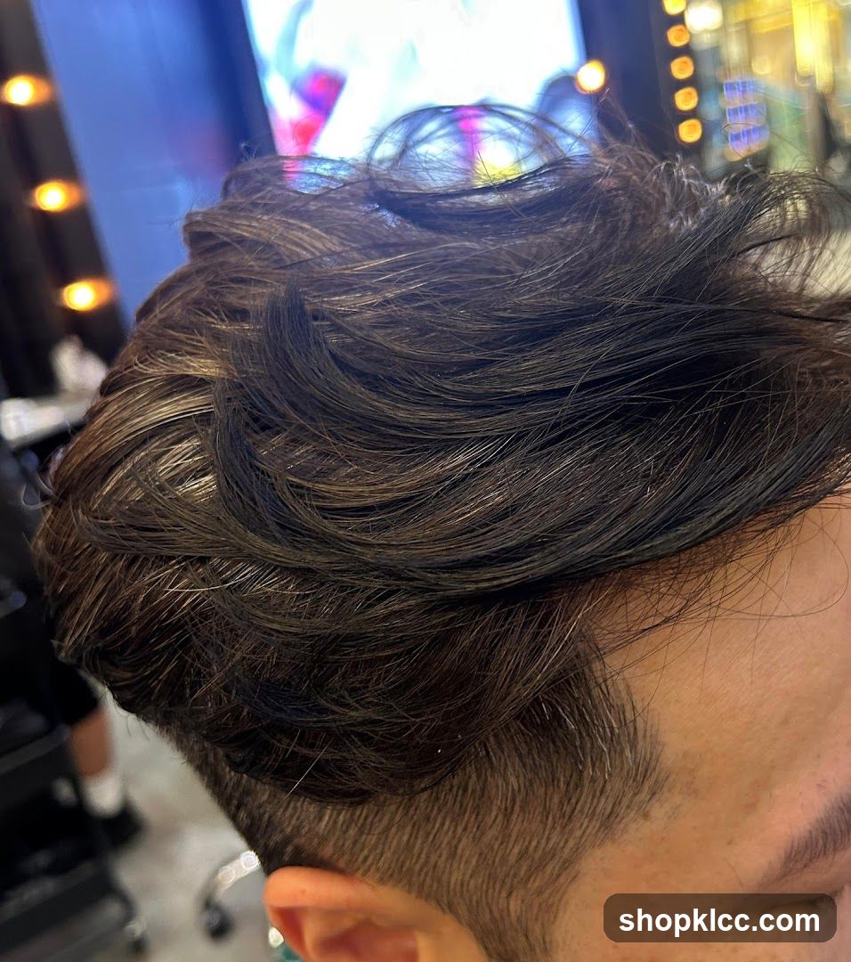 Close-up of a man's styled dark hair