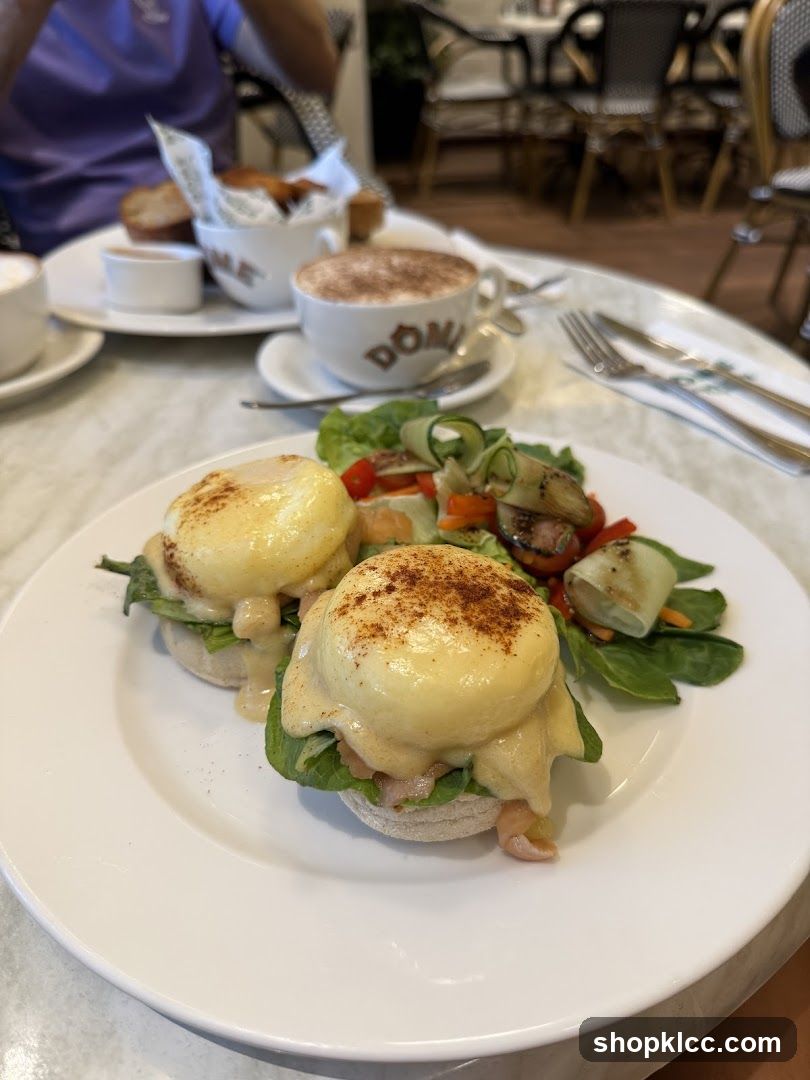 Eggs Benedict with Salad and Coffee