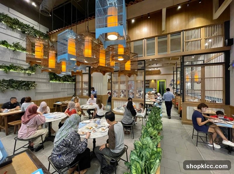 Restaurant Interior with Decorative Bird Cages