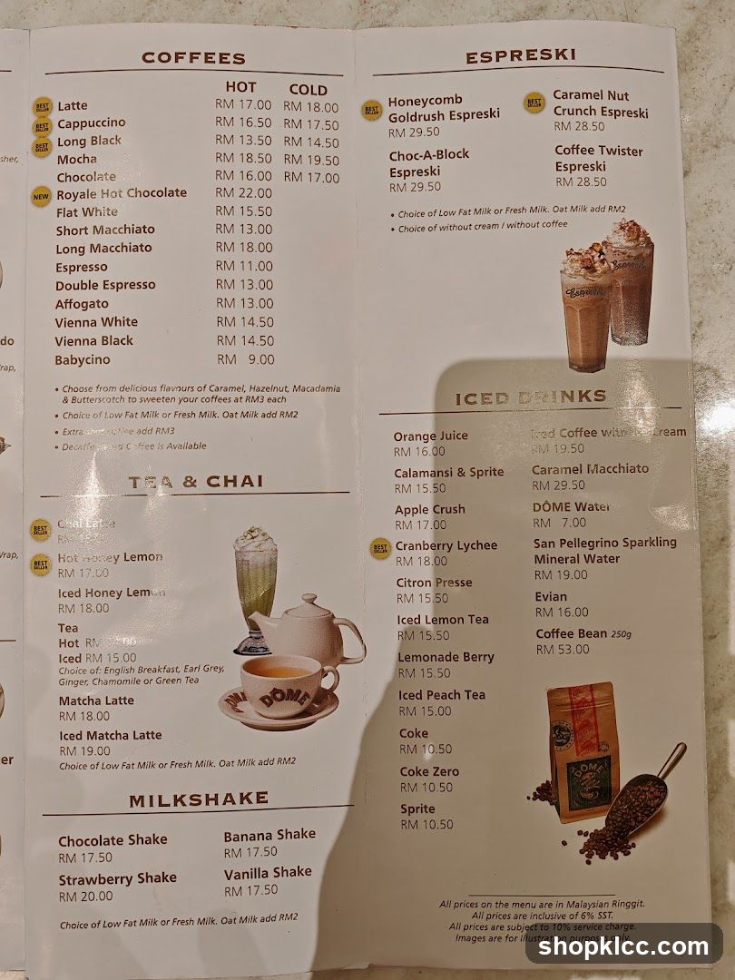 COFFEES, ESPRESKI, TEA & CHAI, MILKSHAKE, ICED DRINKS