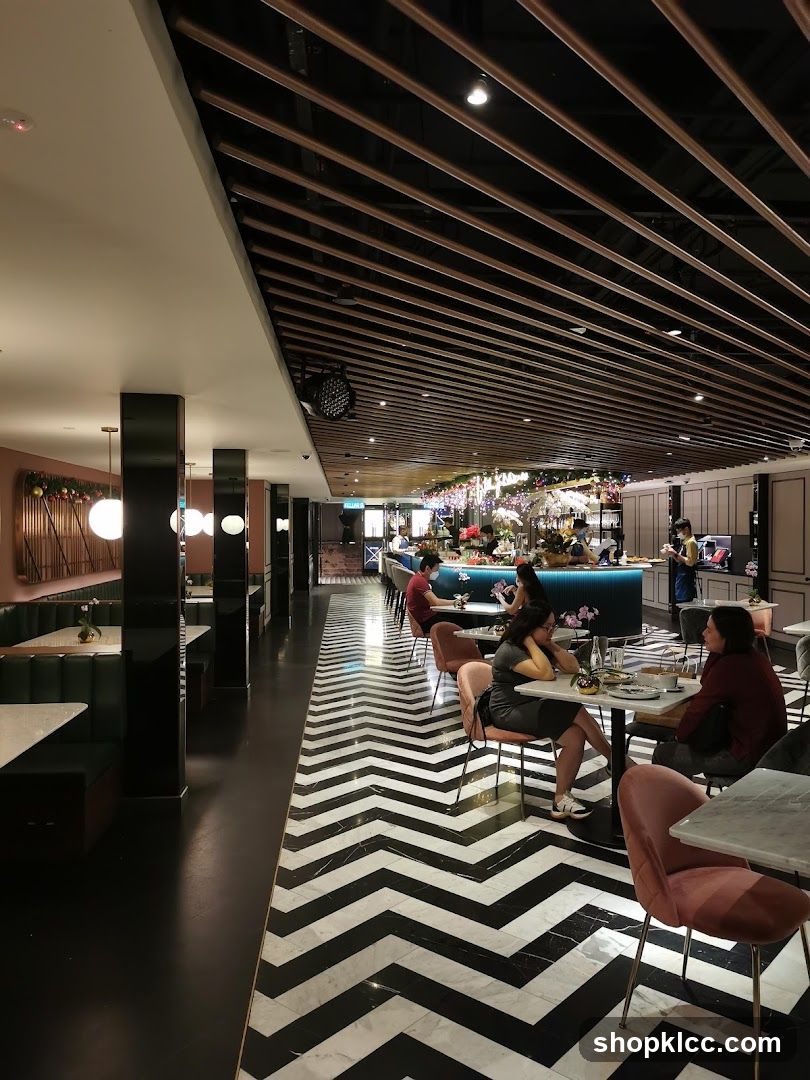 Restaurant Interior with Chevron Flooring
