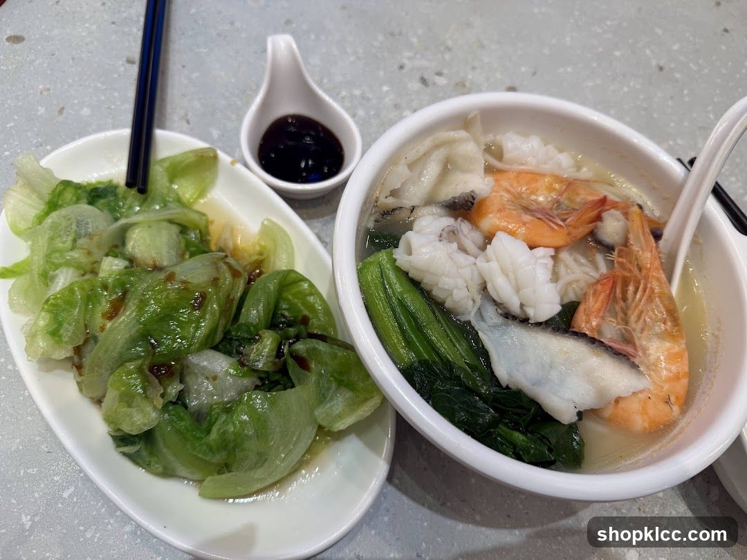Seafood Noodle Soup and Stir-fried Lettuce