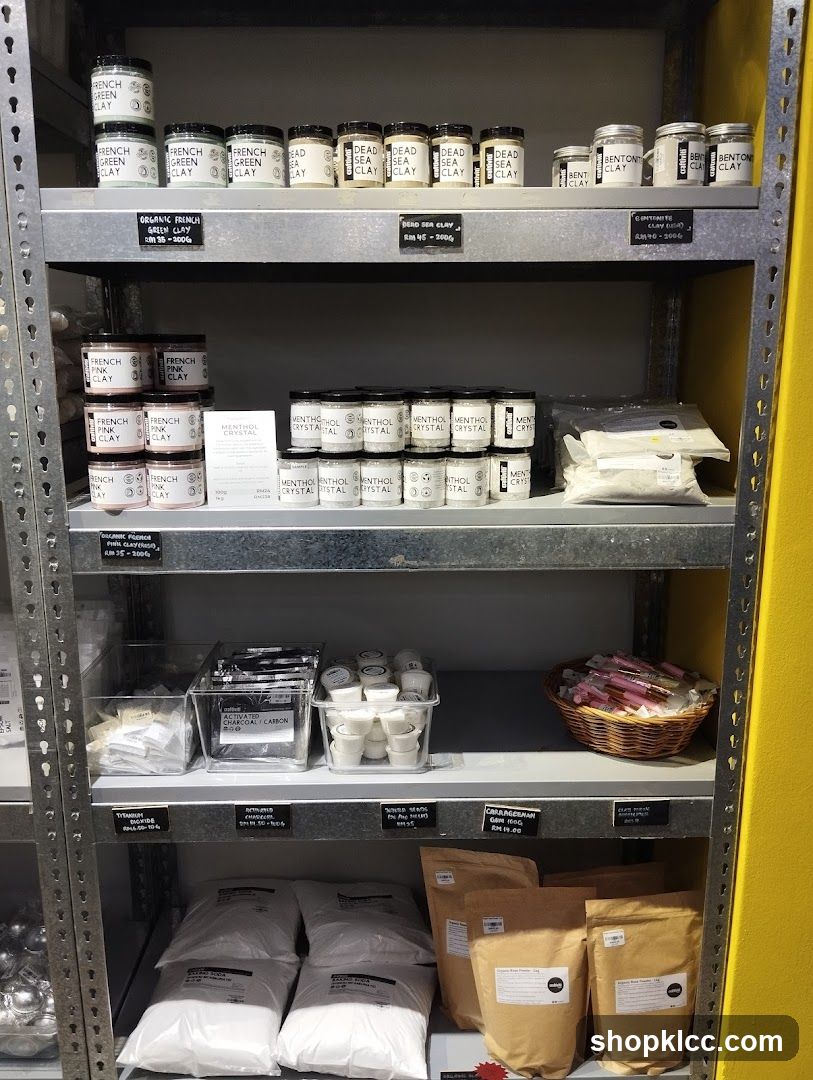 Shelves of cosmetic ingredients