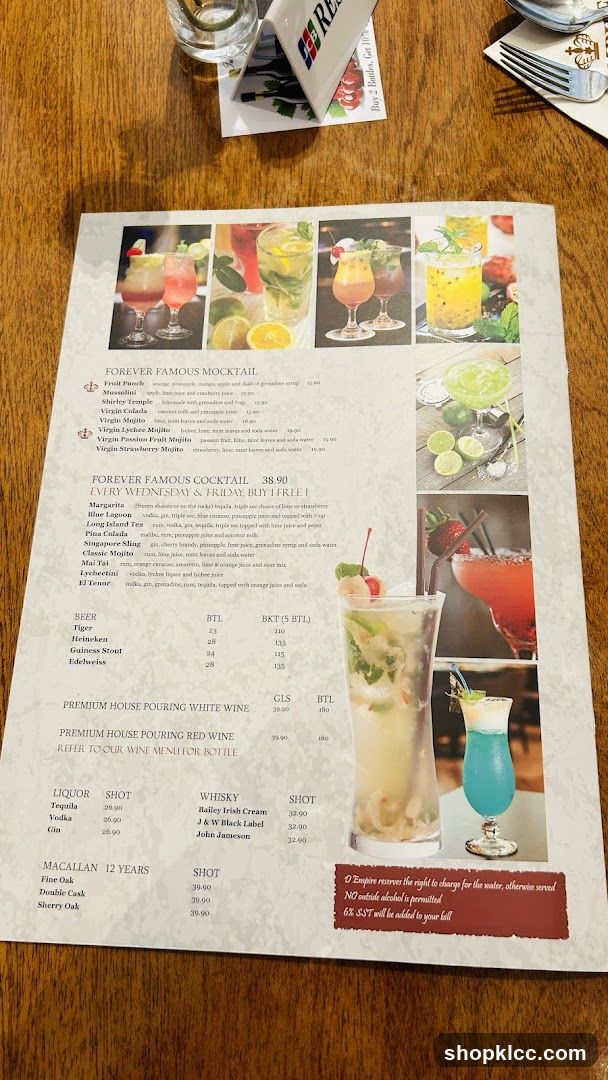 Forever Famous Mocktail & Cocktail Menu