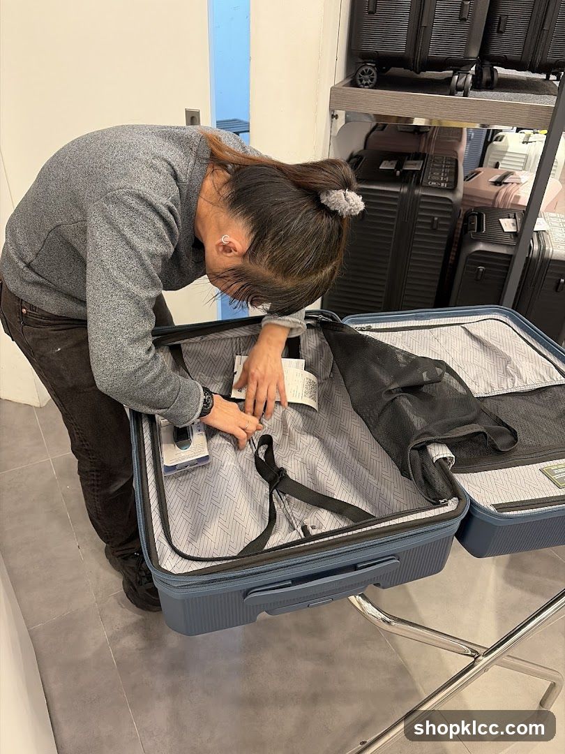 Person examining luggage