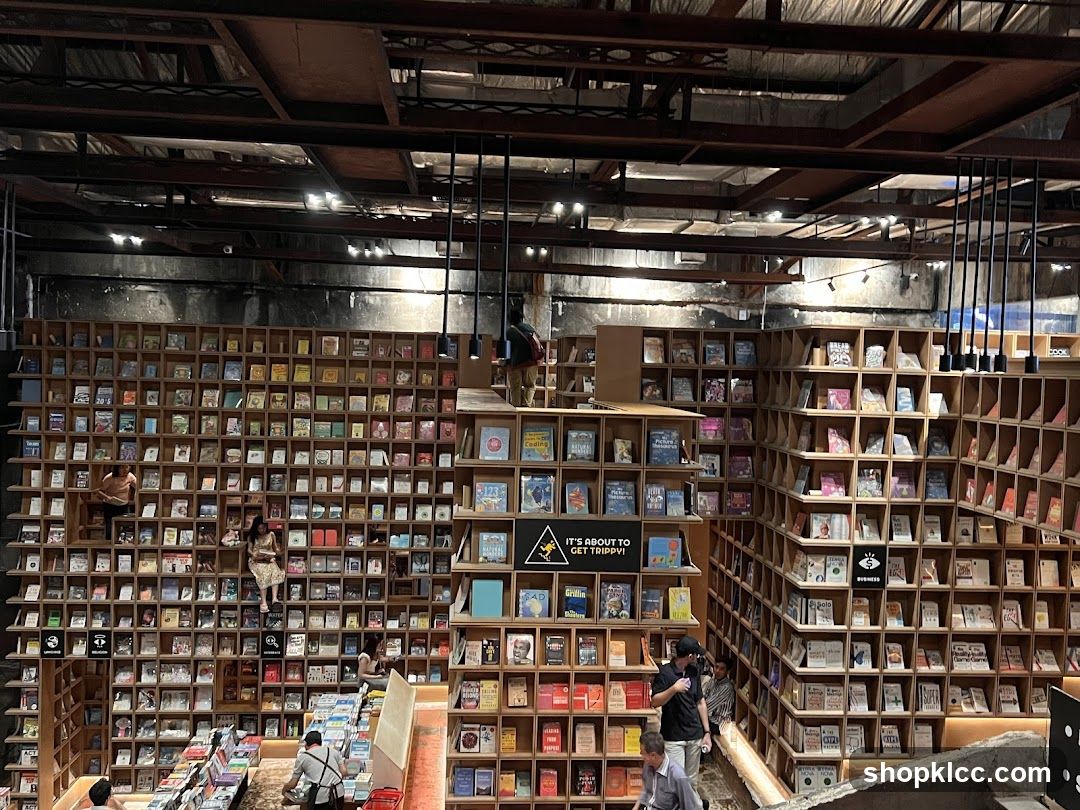 Interior of a bookstore with extensive shelving