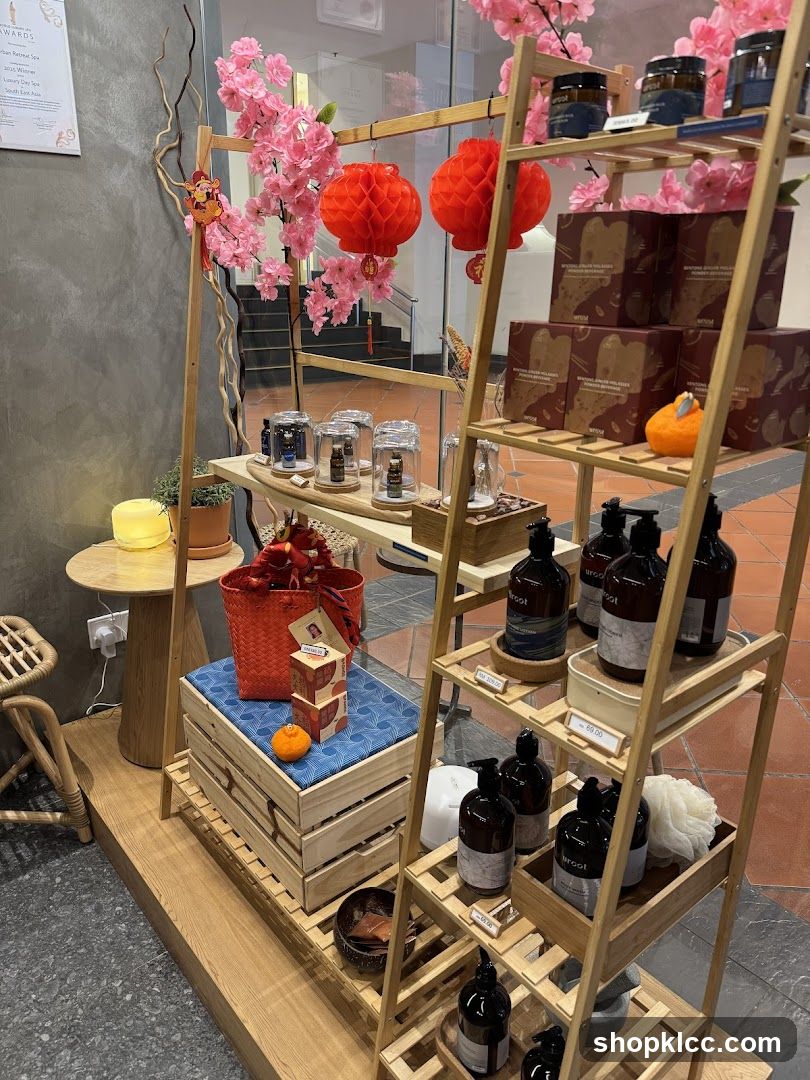 Retail Display with Skincare Products and Festive Decorations
