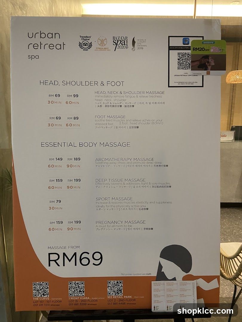 Urban Retreat Spa Menu