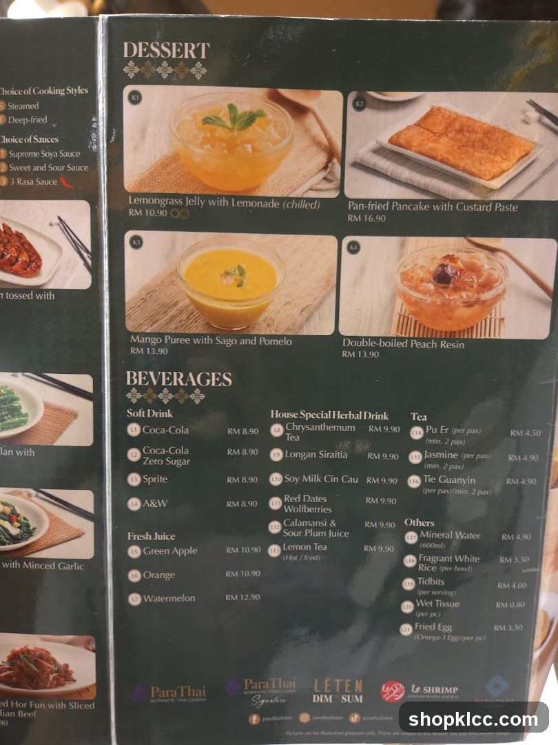 Dessert and Beverages Menu