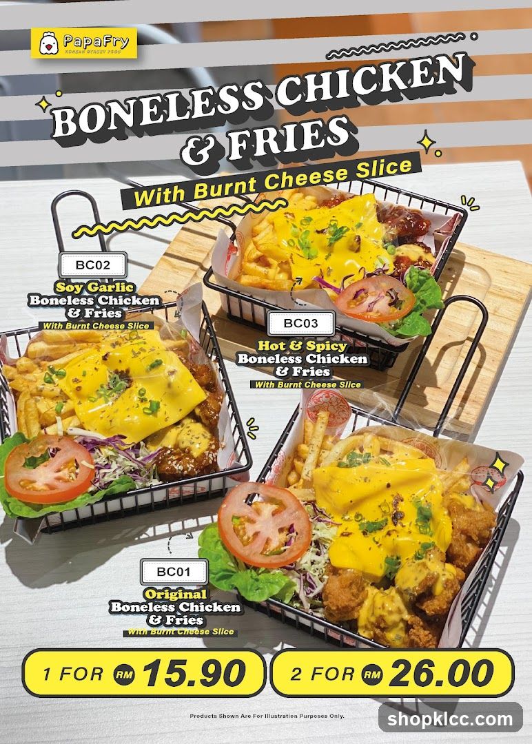 Boneless Chicken & Fries with Burnt Cheese Slice Menu