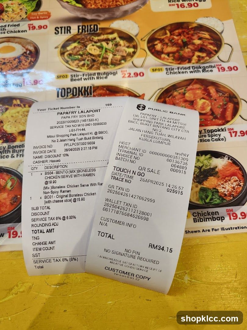 Restaurant Menu and Receipt