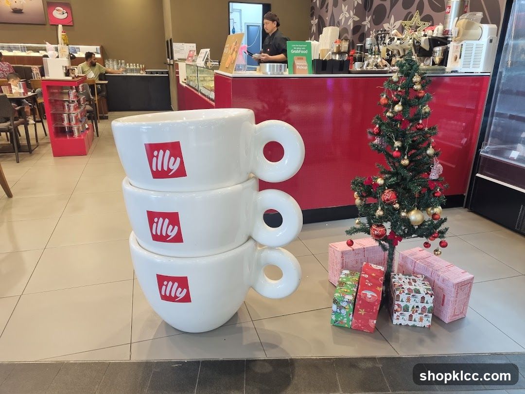 Giant Illy Coffee Cups and Christmas Tree