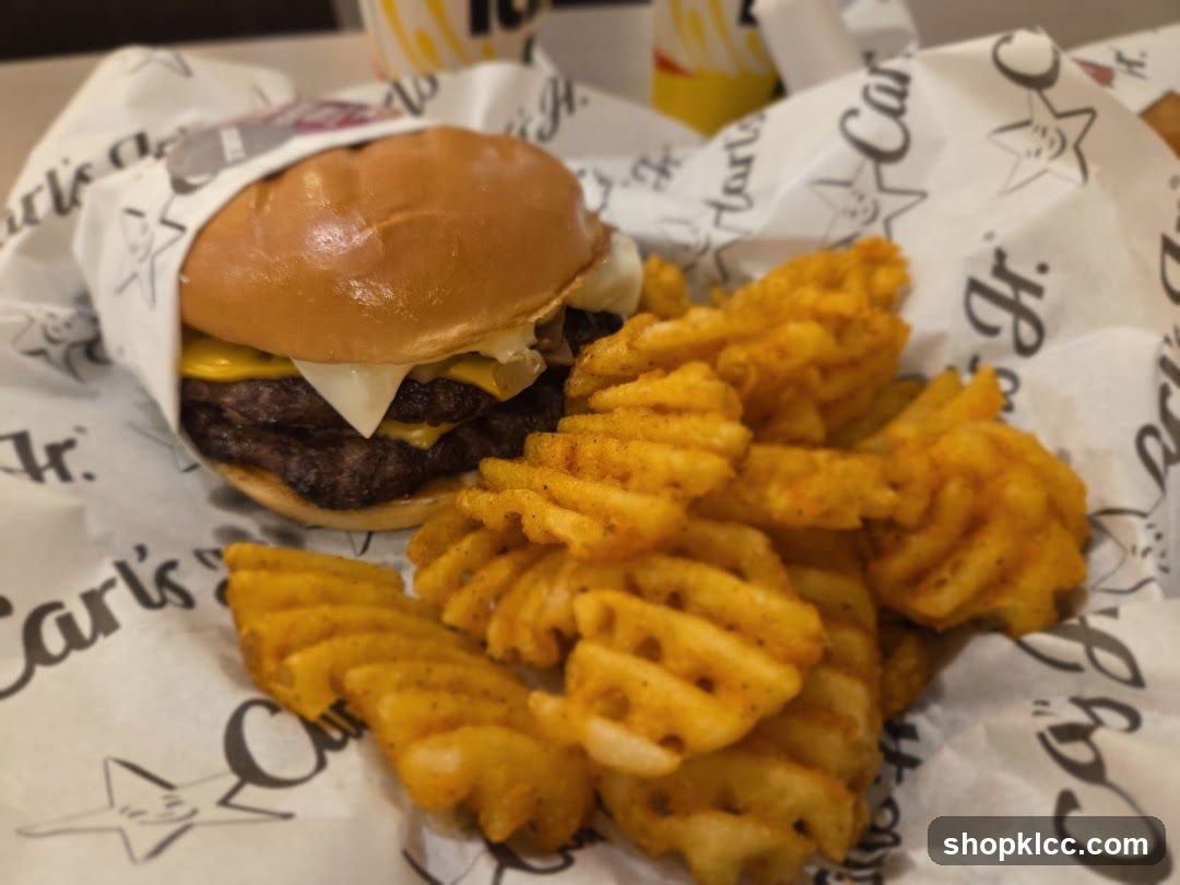 Double Cheeseburger and Waffle Fries