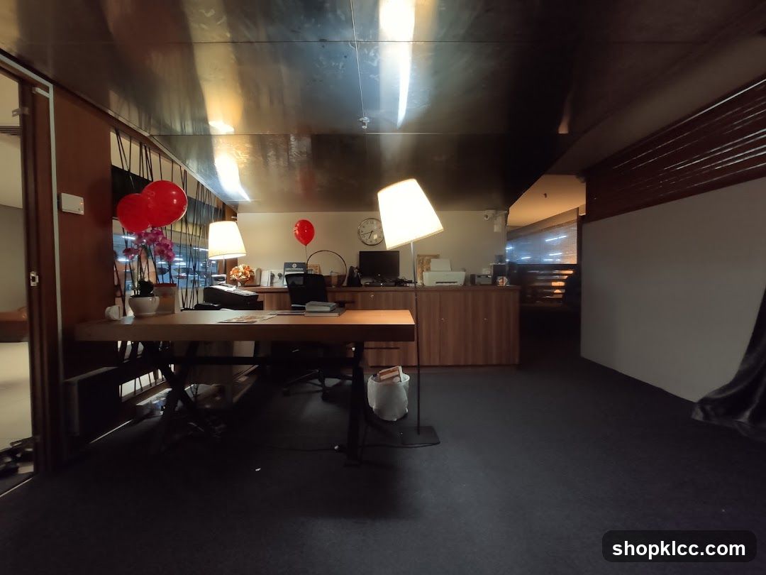 Office Space with Desk and Balloons