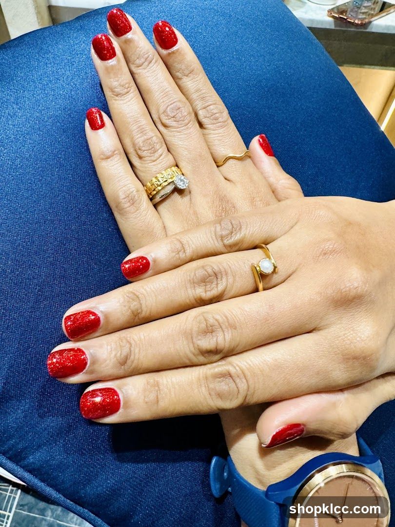 Sparkling Red Nails and Rings