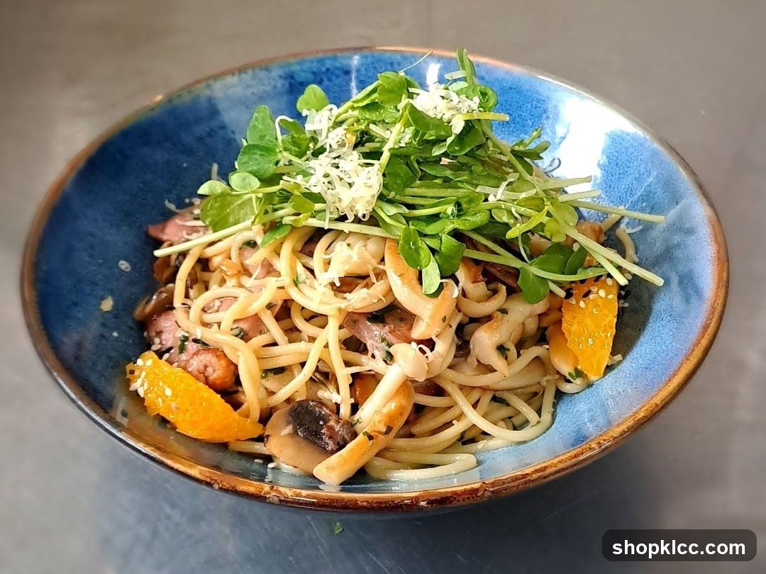 Spaghetti with Mushrooms and Orange Slices