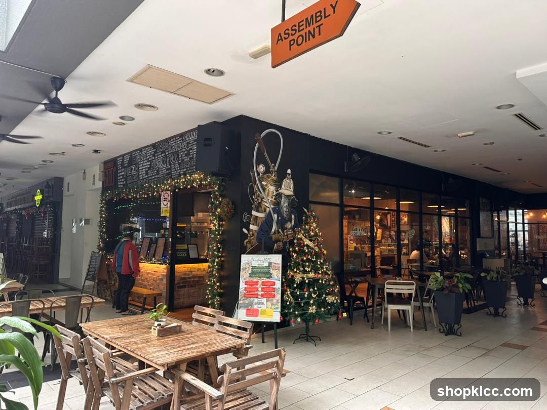 Outdoor seating area with Christmas decorations