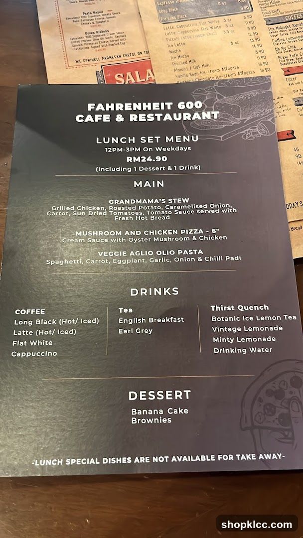 FAHRENHEIT 600 CAFE & RESTAURANT LUNCH SET MENU