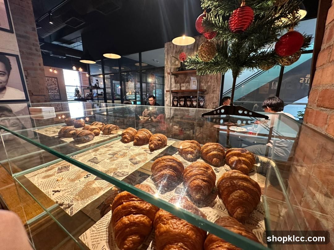 Croissants on display in a cafe