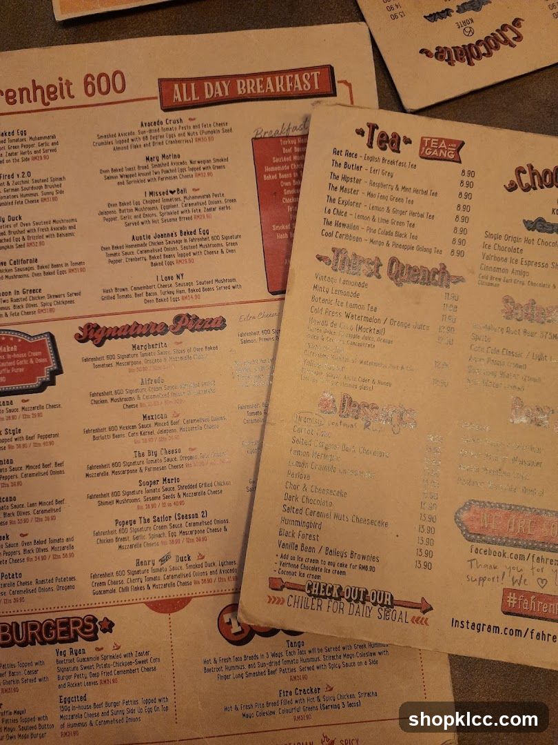 Fahrenheit 600 Menu