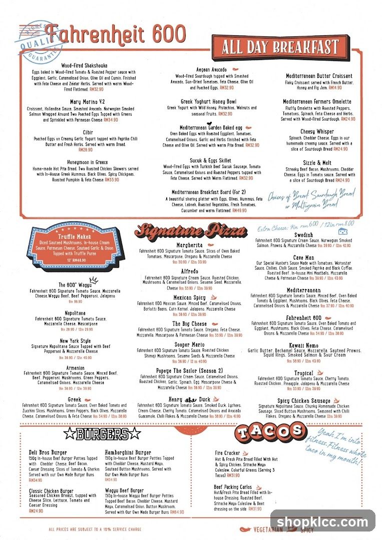 Fahrenheit 600 Menu