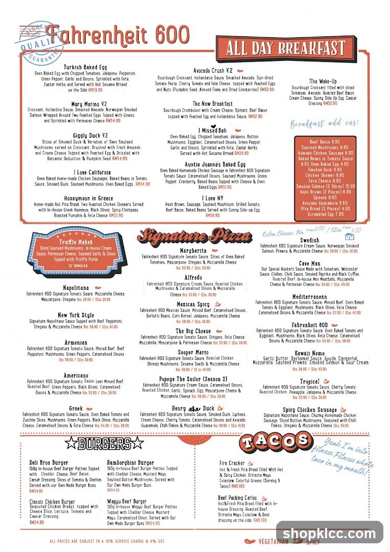Fahrenheit 600 Menu