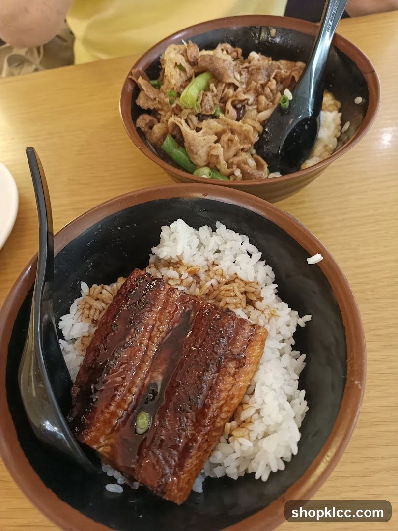 Two bowls of rice with toppings