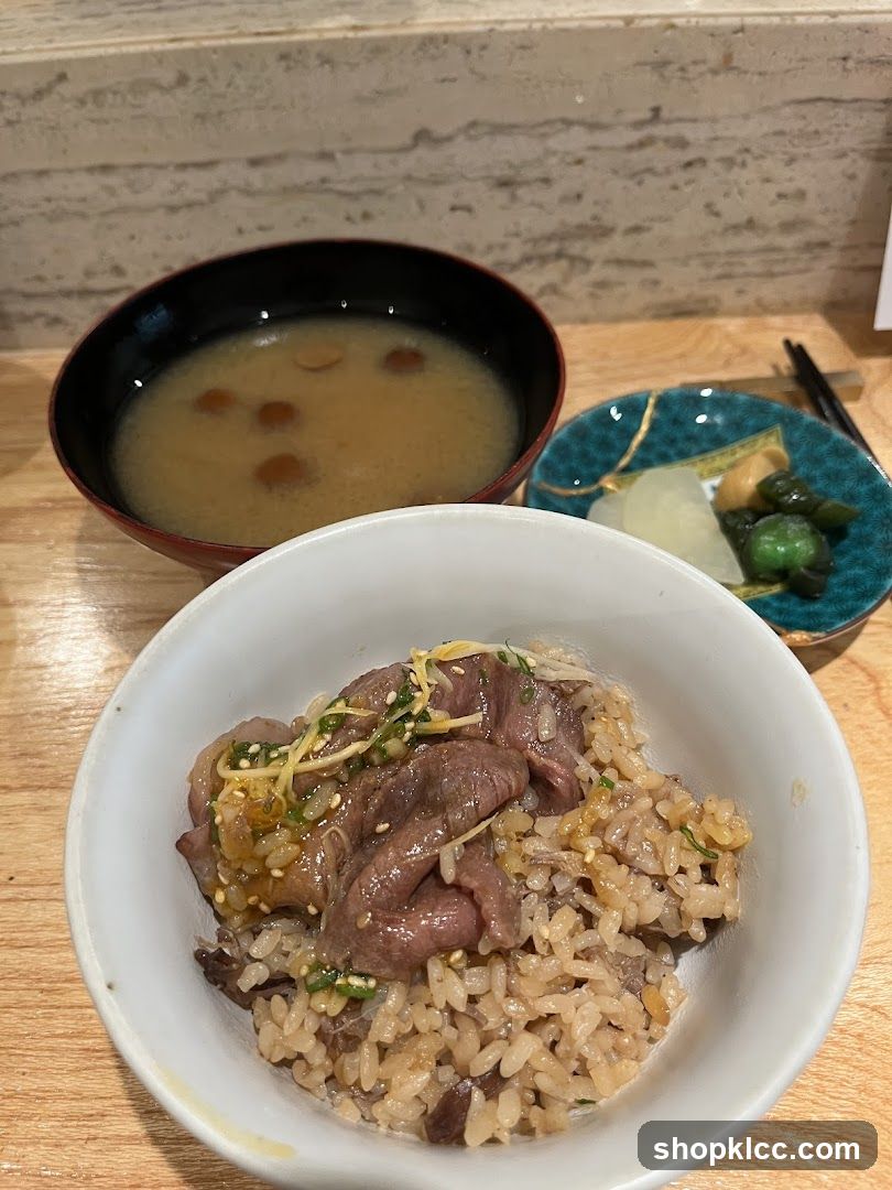 Japanese Rice Bowl with Beef and Miso Soup