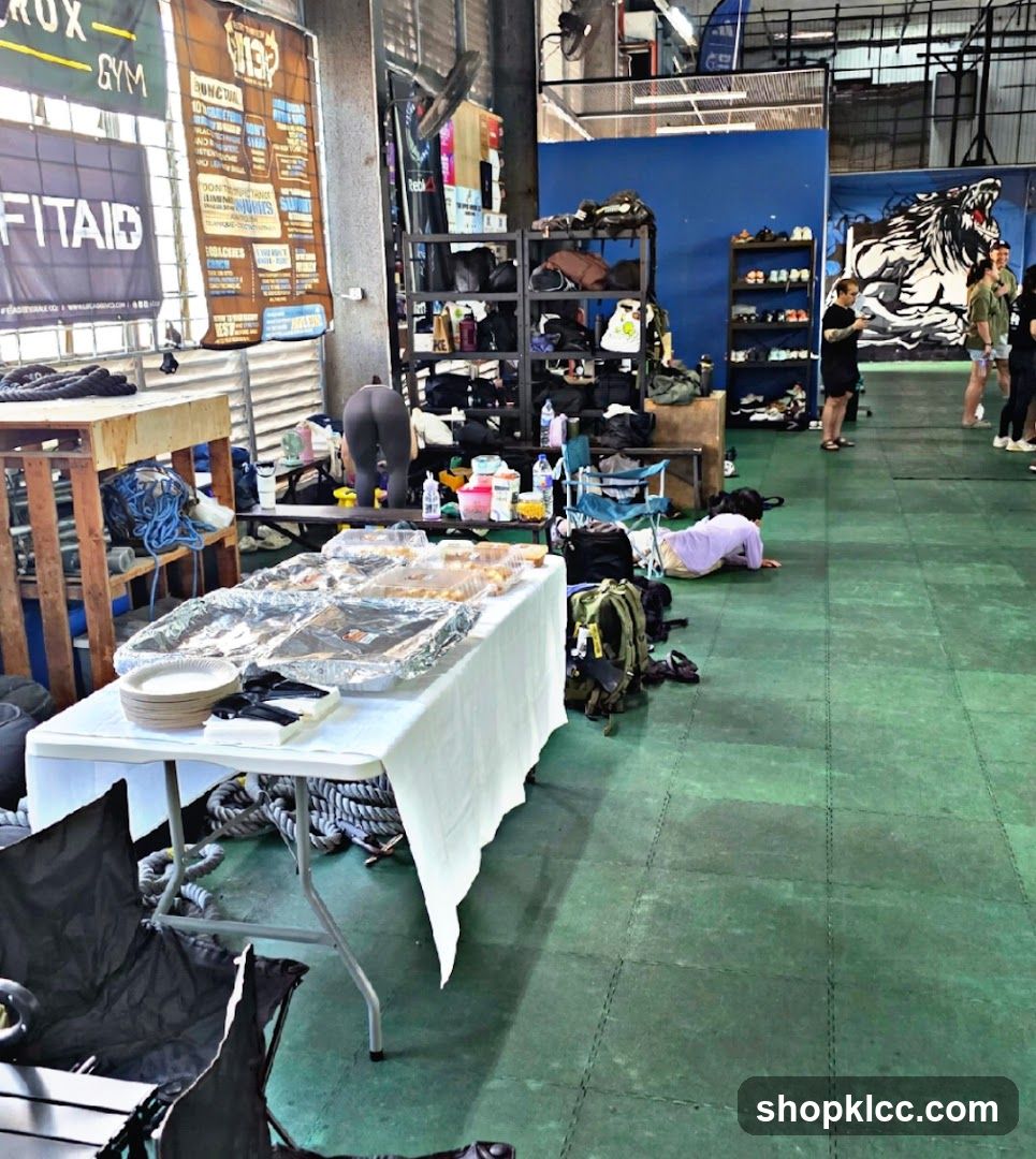 Gym with food spread
