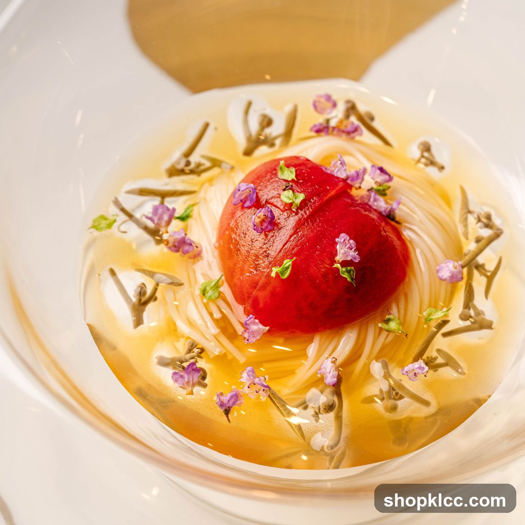 Noodle Dish with Tomato and Flowers