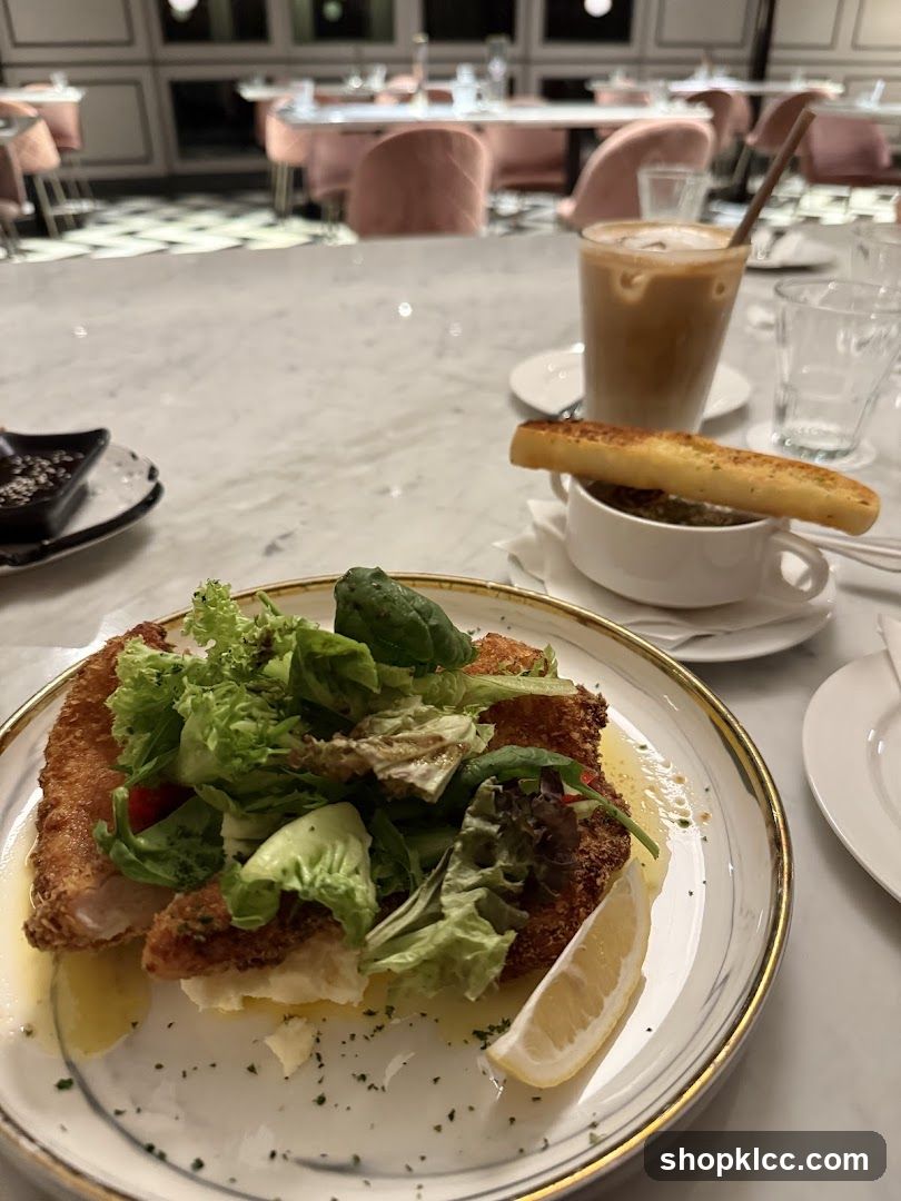 Fried Chicken with Salad and Iced Coffee