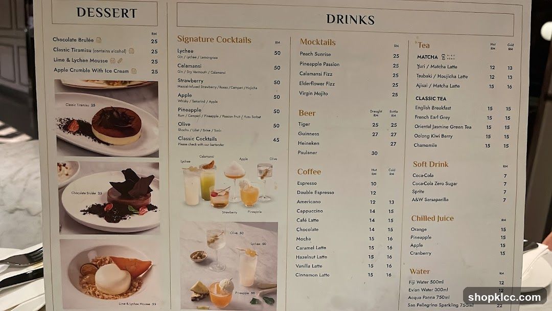 Dessert and Drinks Menu