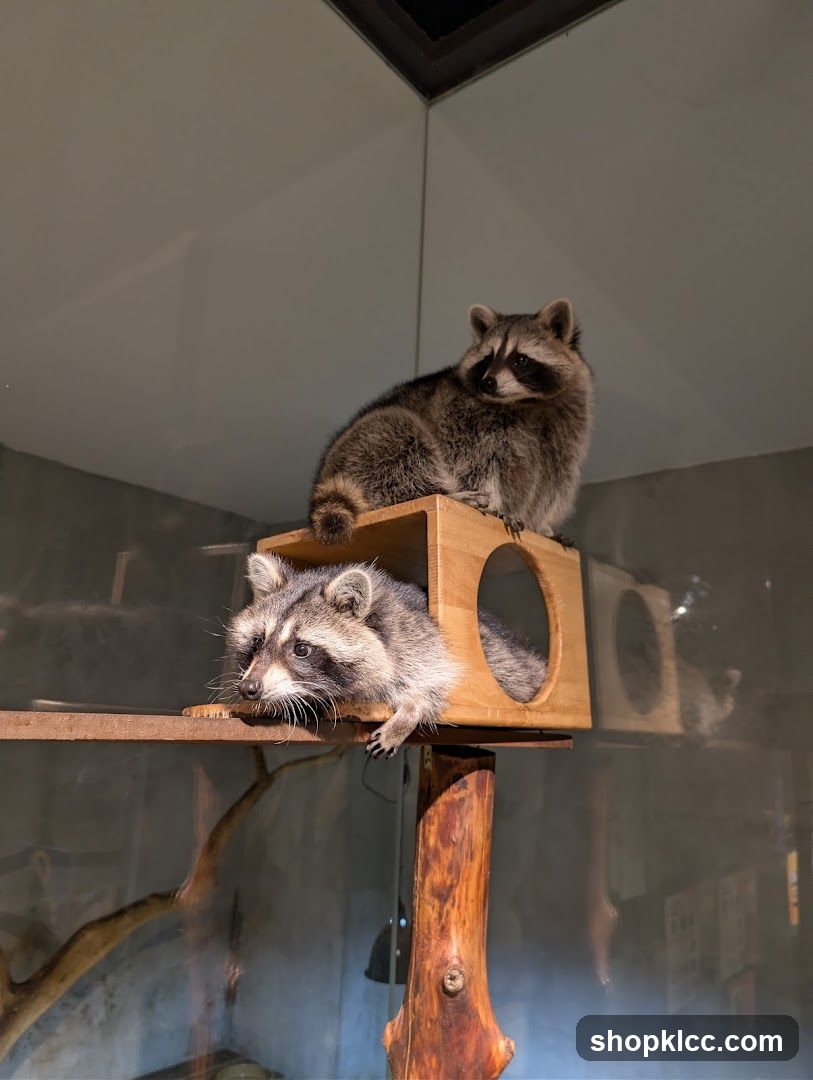 Two Raccoons in a Wooden Structure