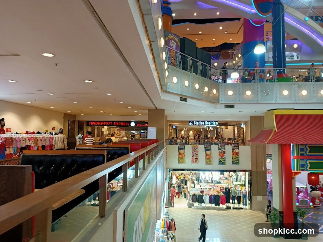 Mall Interior with Shops and Dining Areas