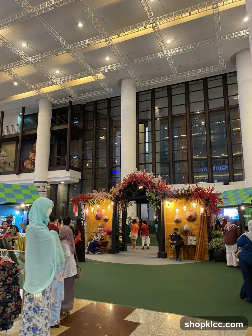 Indoor Market Stall with Floral Archway