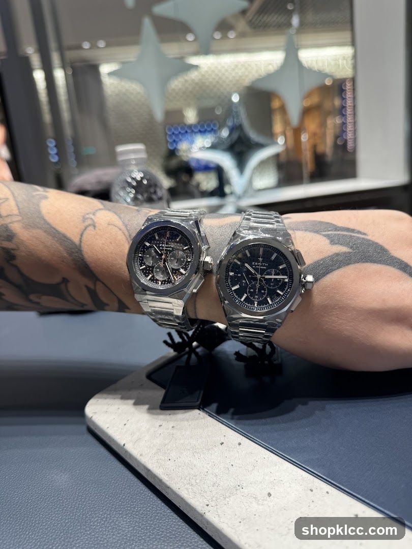 Two Zenith watches on display